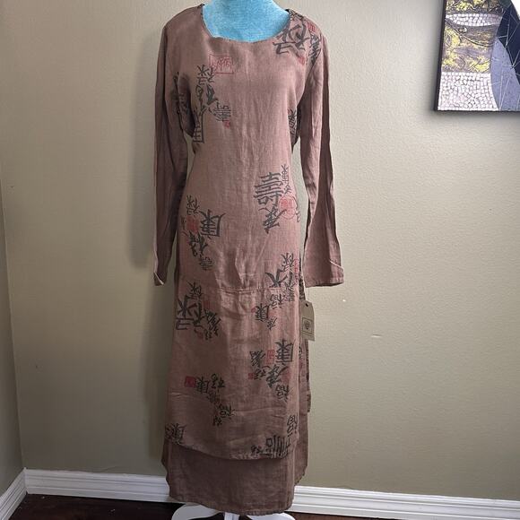 Tom Tom Maxi Boho Dress M Women NEW W Tags Linen Canton Easy Care Long Sl Coco - Picture 3 of 16